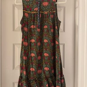 Matilda Jane Olive Green Floral Sleeveless Dress with Pink Accents Size Large
